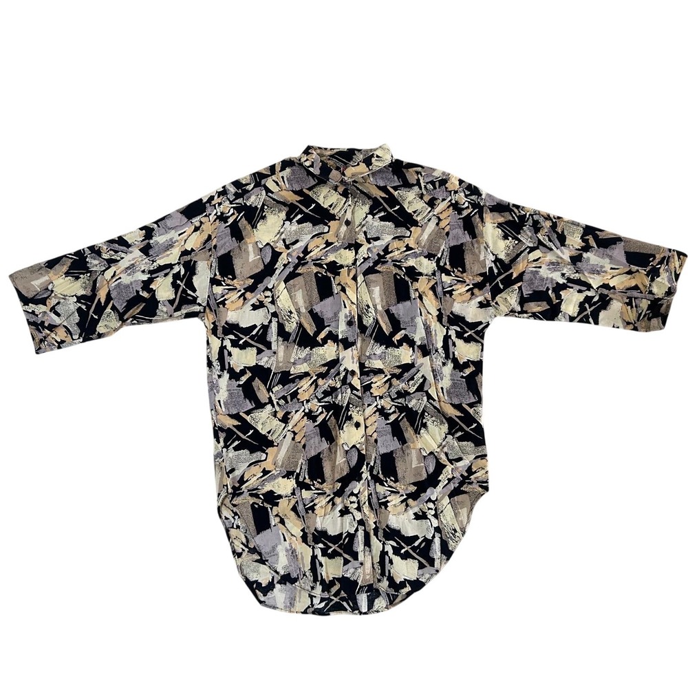 East River Clothing Co Button Up Women Medium Black Excellent Abstract Print